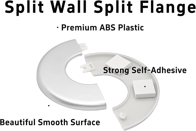 2PCS bociloy 51mm/2" ID Wall Split Flange, Silver ABS Round Self-Adhesive Escutcheon Plate, Wall Hole Decoration Cover, Water Pipe Plate Cover