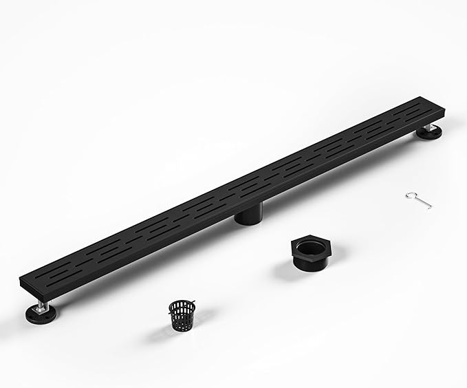 Linear Shower Drain 36" Matte Black 304 Stainless Steel | with Drain Grate| Fast Drainage | Stainless Floor Drain Grate | Hair Strainer | Drain Key | The Upgrade for Your Bathroom