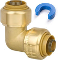 1/2" 90 Degree Elbow Pushfit, Push to Connect Brass Plumbing Fitting for Copper, CPVC, PEX Pipe, Brass Pex Fitting with Upgraded Stiffener, Disconnect Clip Included, NSF & UPC Certified