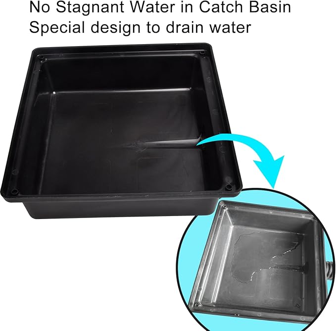 Low Profile Catch Basin Drain Kit Downspout Extender, 12"×12" Catch Basin Gutter Downspout Extensions with 2" ID Flexible Pipe, Pipe Stretched Length 16.4ft, Rainwater Drainage System