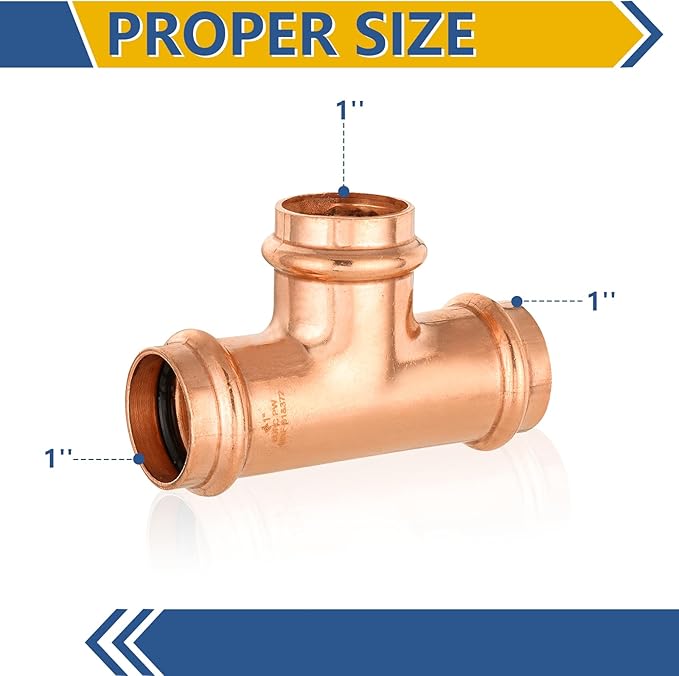 50-Pack GUOFIS Copper Press Tee,1" x 1"x 1" Tee Fittings for Copper Tube Connection with Stop(PRESS017-50Pack)