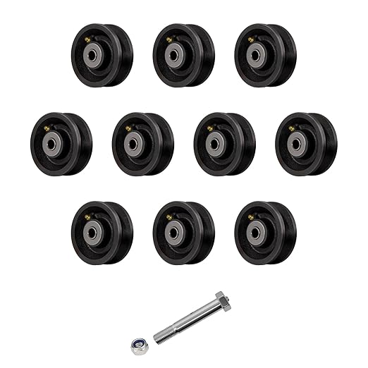 4" X 1.5" Sliding Gate Rollers, Cast Iron V Groove Wheel with Roller Bearing, Heavy Duty Metal Wheel-900 lbs Capacity, Industrial Sliding Gate Wheels for Metal Gate, Black（10 Pack）