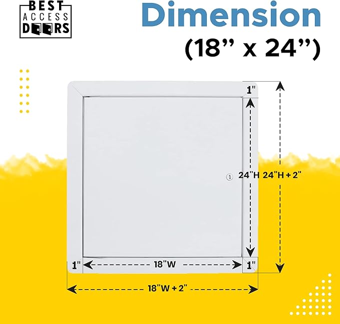 Best 18" x 24" Universal Access Panel – Flush Steel Door with Exposed Flange for Walls or Ceilings, 16-Gauge Cold Rolled Steel Frame, Screwdriver Cam Latch, White Powder-Coat Primer Finish, BA-UAP
