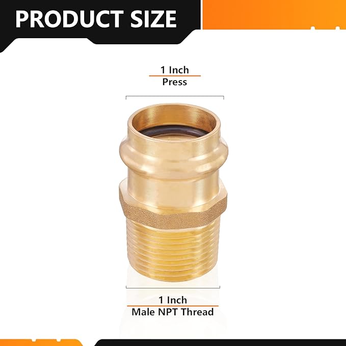 50-Pack HeSun Copper Press Fitting Adapter,1" Press X 1" Male NPT Adapter, LF Brass(PEX1807351-50)