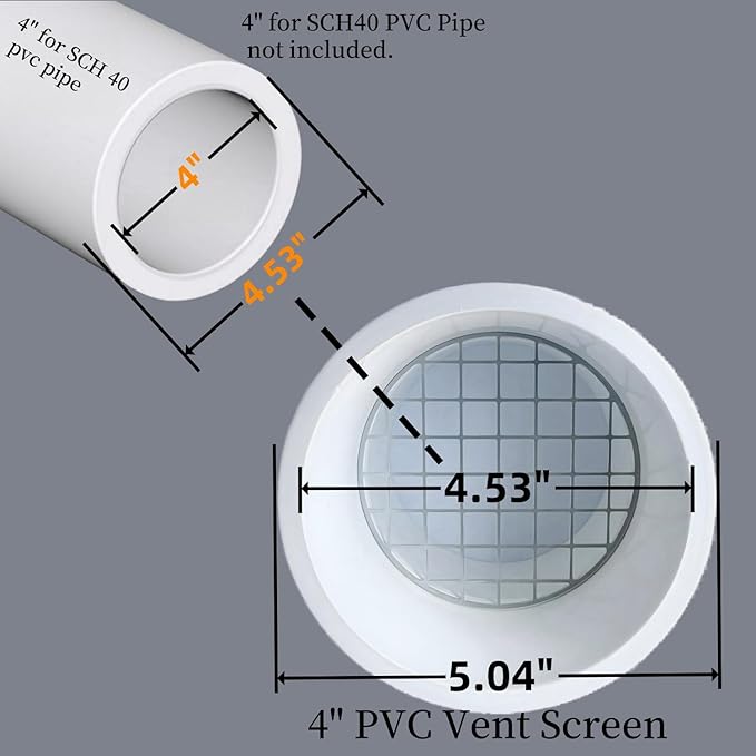 PVC Vent Cap 1 pcs 45-Degree for 4" Schedule 40,PVC Termination Cap,Vent Cover Screen,Round Furnace PVC Pipe Stainless Steel Roof Vent Cap,Installation not Required That PVC Elbow,or Coupling