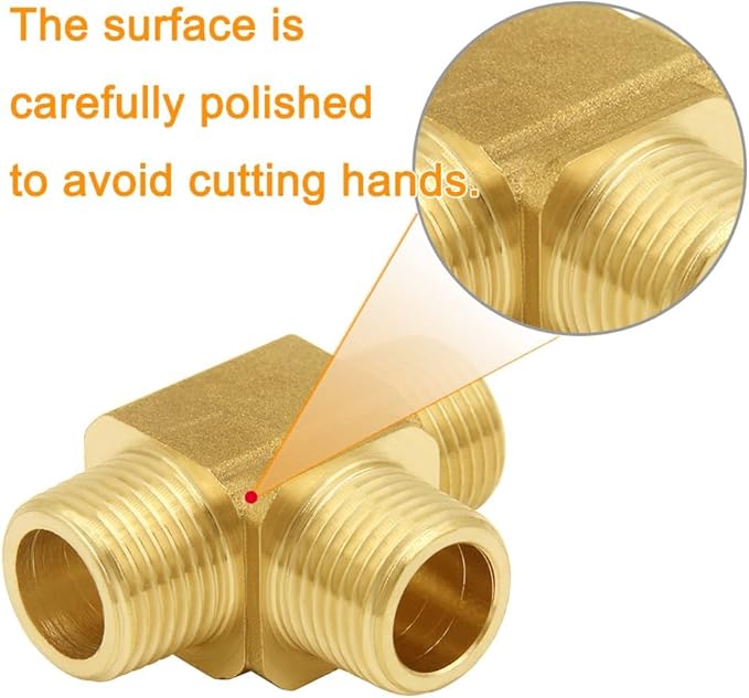 Joywayus 2PCS Brass Pipe Fitting Barstock Tee 3 Way NPT 3/8" Male x 3/8" Male x 3/8" Male Hose Fitting