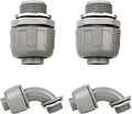 Conduit Connectors, 3/4 Inch Liquid Tight Connector NPT Non-Metallic for PVC Electrical Flexible Conduit Fittings, 2 Straight and 2 Angle 90 Degree, UL Listed, Grey (4-Pack)