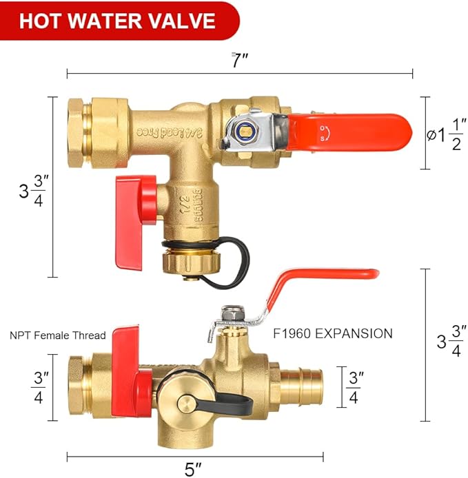 3/4 Inch FIP x 3/4 Inch Pex-A Expansion(F1960) EFIELD IPS Isolator Tankless Water Heater Service Valve Kit, with Pressure Relief Valve,(TOOL054)