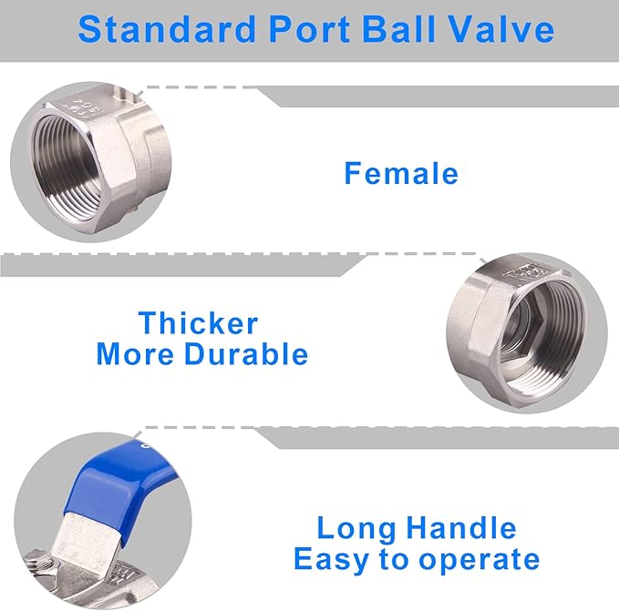 DERNORD Stainless Steel Ball Valve 1PC Type NPT Standard Port for Water, Oil, and Gas (1.25 Inch Ball Valve)