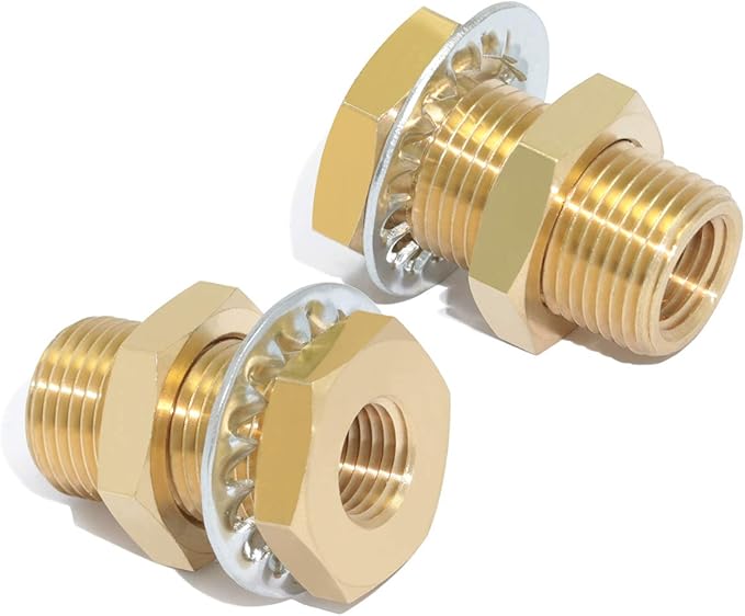 2pcs Brass Bulkhead Fittings 1/4” NPT Female to 1/4” NPT Female Thread Bulkhead Straight Connector Brass Coupling 1.5” Length Outer Diameter 3/4”-16 Bulkhead Tank Air Hose Line Pipe Fittings