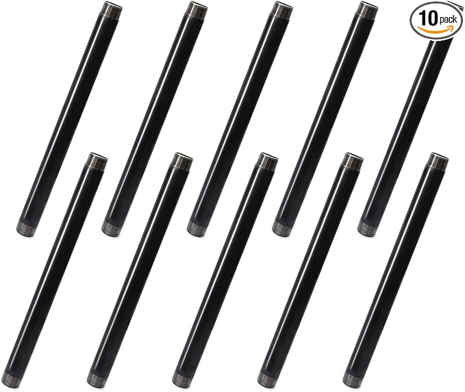 1"x16" Industrial Pipe, Home TZH 10 Pack Iron Pipe, Heavy Duty Pre-Cut Steel Pipe, Threaded Metal Pipe Nipple for Industrial Vintage Style DIY Project/Furniture/Shelving Decoration (1"x16", Grey)