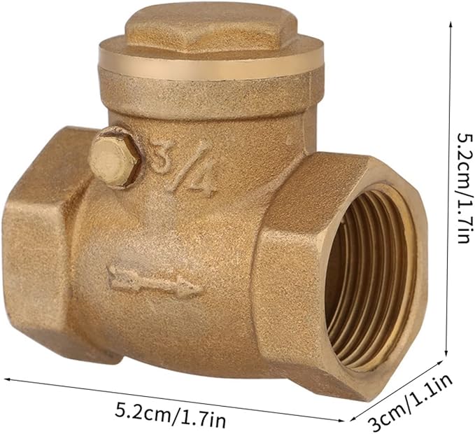 DN20 Swing Check Valve, Brass Female Thread, 232PSI, 3/4 BSP - Prevents Water Backflow, Durable Construction, Easy Installation for Plumbing Systems