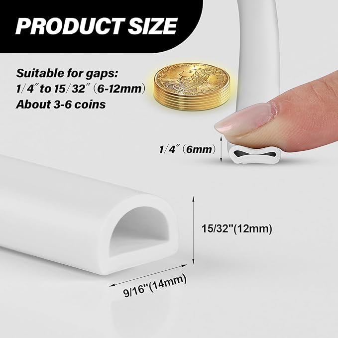 Silicone Weather Stripping Door Seal, 20FT Self Adhesive D-Shaped Door Weather Stripping for Door Frame＆Window Seal