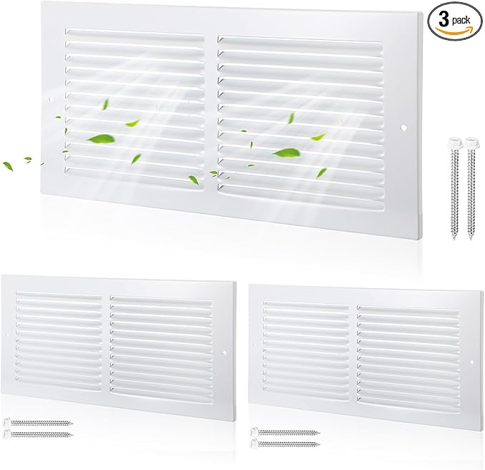 3 Pack 14x6 Inch Ceiling Vent Covers for Wall Heavy Duty Steel Return Air Register 2 Way Duct Opening Vents HVAC Sidewall Adjustable Flat Grille for Ceiling Home Office Bathroom Sidewall(White)