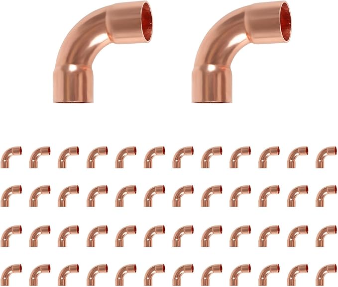 50-Pack HeSun Copper Fittings, 1-Inch Long Radius 90-Degree Copper Elbow, C x C with Sweat Solder Connection