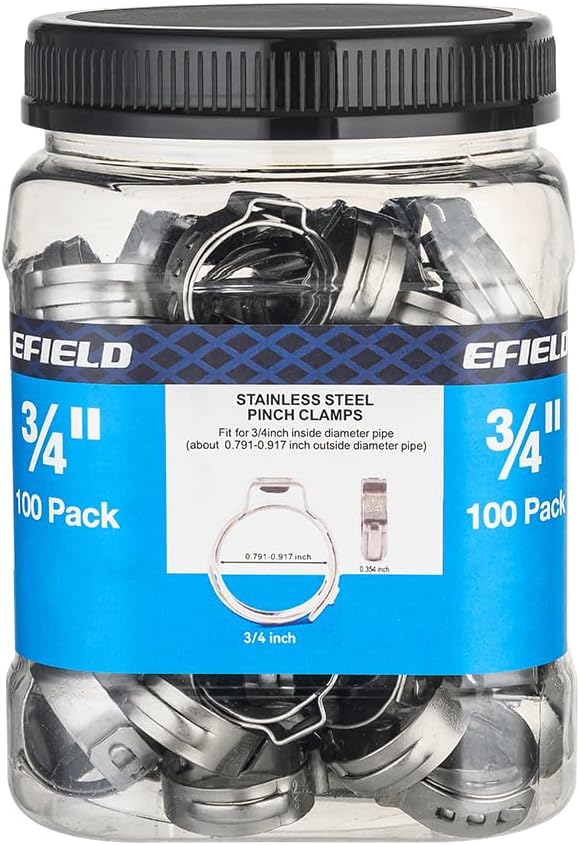 100-Pack EFIELD 3/4-inch Stainless Steel Pex Cinch Clamp Rings for Pex Tubing Pipes,(CLAMP018)