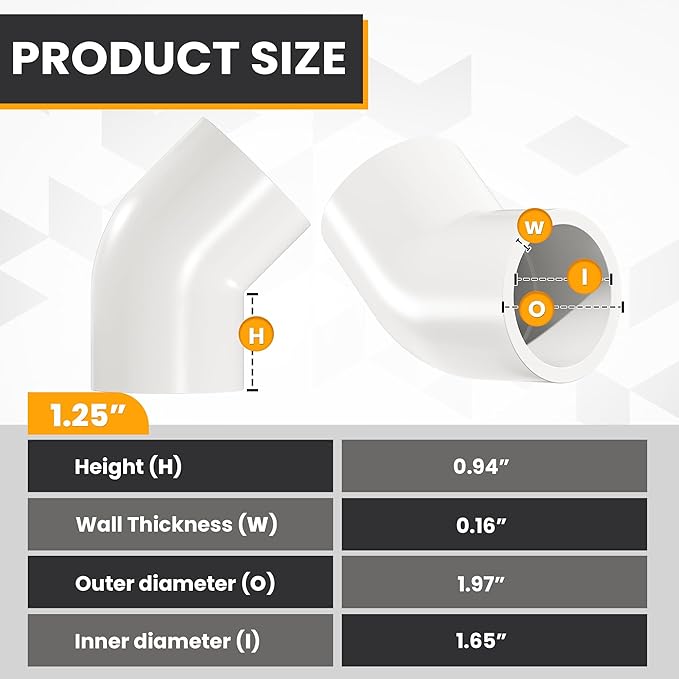 1-1/4" 20 Pcs 45° Elbow Pipe Fittings (Socket x Socket), Heavy Duty 2 Way Right Angle Pipe Fitting for DIY Creations, Schedule 40 PVC Coupling Adapter.