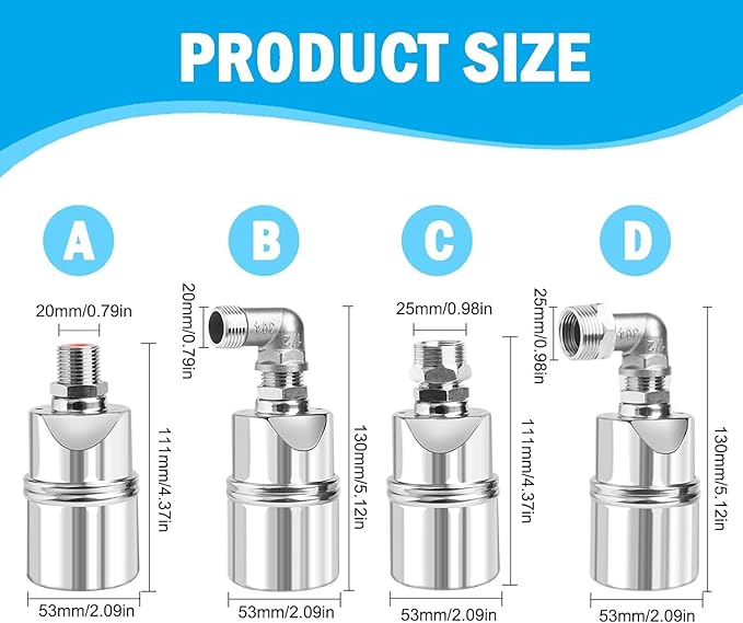 Float Ball Valve with Support, 1/2" 3/4'' 1''Auto Shut Off Ball Mini Float Valve, 304 Stainless Steel Fully Automatic Water Level Control Float Valve for Water Trough, Tank and Livestock(1 Pack)