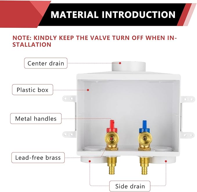 EFIELD Double Drain1/2 Inch PEX Crimp Connection x 3/4 Inch MHT Washing Machine Outlet Box,(WM042)