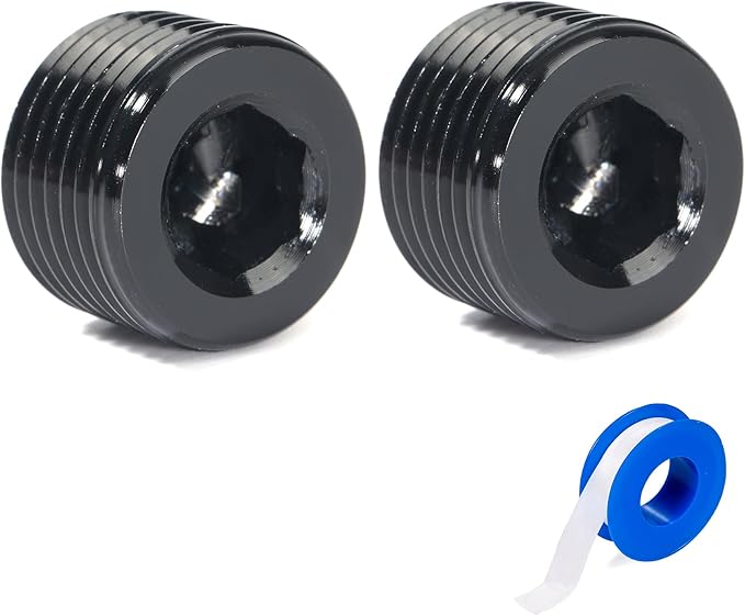 3/8 NPT Male Thread Allen Head Socket Pipe Plug Fitting Aluminum Black（2pcs）