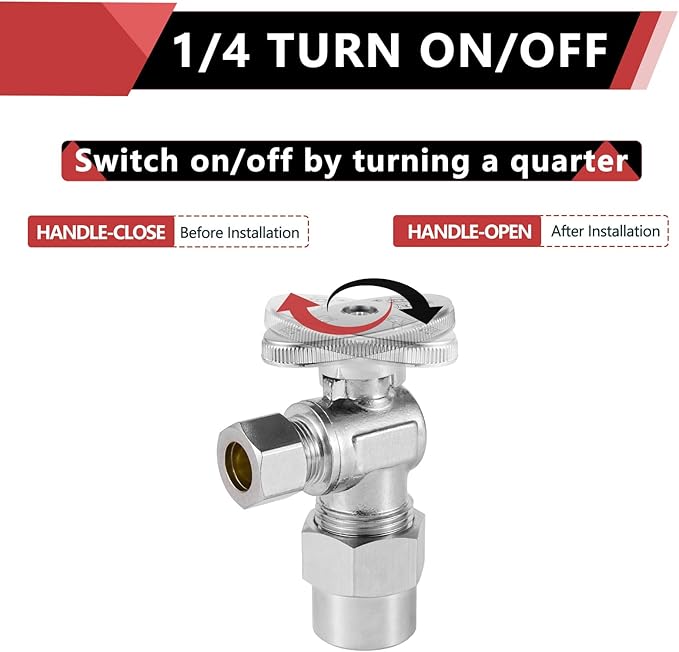(Pack of 5) EFIELD 1/4 Turn Angle Stop Valve 3/8" OD Compression X 1/2" CPVC Pipe Connection, Chrome Plated Brass,(VALVE070-5PCS)