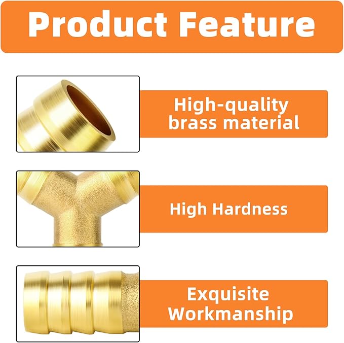 GASHER 2Pcs 1/4 Inch Brass Hose Barb, 3-Way Y-Shaped Hose Fitting Intersection/Lquid/Fuel/Air