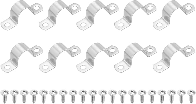 uxcell 10Pcs 25mm(1") Two Hole Rigid Pipe Strap, 304 Stainless Steel Conduit Clamp Thicken U Bracket Heavy Duty Pipe Clamp with Self-Tapping Screws for Fixing Tube Cable, Silver