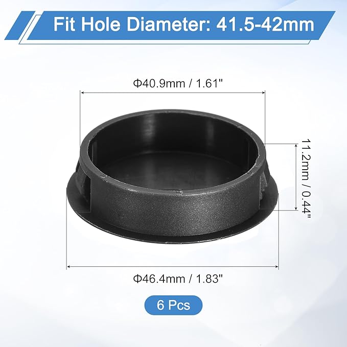 uxcell 6Pcs 42mm(1-5/8") Nylon Hole Plugs, Flush Type Panel Round Snap in Fastener Knockout Locking Plugs for Furniture Insert End Caps Panels, Black