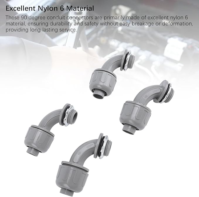 20PCS Liquid Tight Connector 1/2 Inch NPT, 90 Degree Electrical Conduit Fitting, Nylon 6 PVC Conduit Connector for HVAC, Motors, and, Rugged and Easy to Install