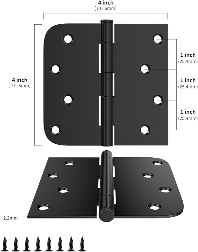 goldenwarm 3 Pack 4in Black Door Hinges Interior Door Hinges Black Matte 4 x 4 Inch with Square & Round Corners, Iron Material