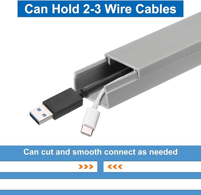 HARFINGTON 4pcs Cord Hider Wall 15inx0.94inx0.55in (LxWxH) PVC Cable Cover Self Adhesive Wire Hider Wall Mounted TV Cable Raceway for Cables Management (60in Total Length),Grey