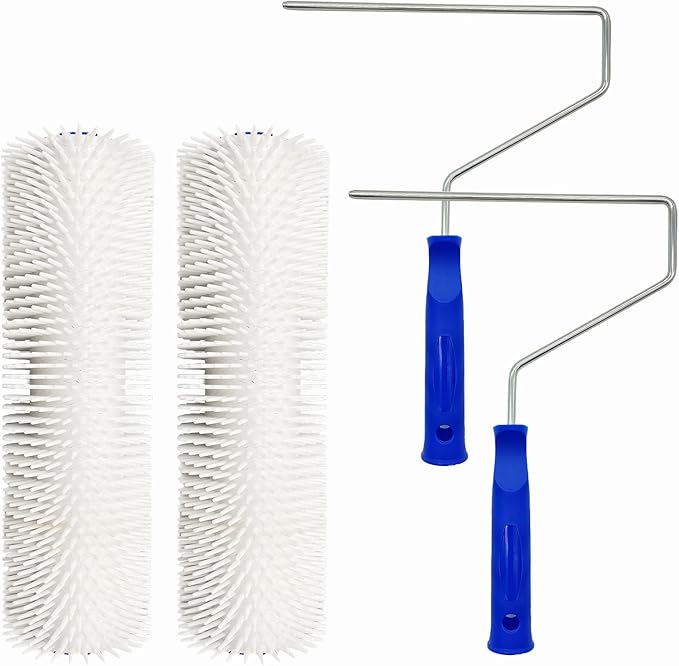 9 Inch Latex Floor Self Leveling Screed Spiked Roller for Epoxy Floor, Screed Compound Roller Bubble Remove Tool (2 Roller + 2 Frame)