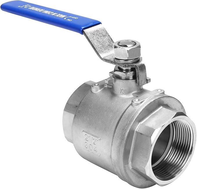 DERNORD Full Port Ball Valve Stainless Steel 304 Heavy Duty for Water, Oil, and Gas with Blue Locking Handles (2.5" NPT)