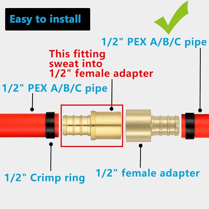 (10 Pack) Lidertik Copper to Pex Fittings 1/2 inch, 1/2" Pex F1807 x 1/2" Male Sweat Adapter Brass