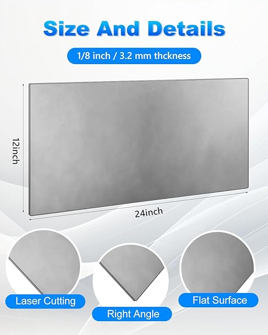Rocaris 1 Pcs 12 x 24 x 1/8 Inch A36 Steel Plate Hot Rolled, Weldable Steel Sheet Metal for Auto Body Repair, DIY Projects, Industrial Support
