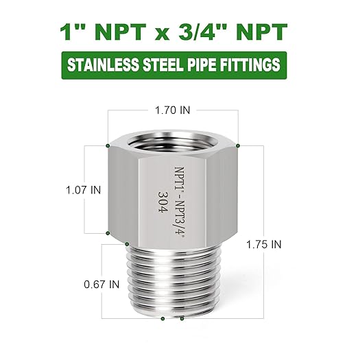 TAISHER 2PCS Forging of 304 Stainless Steel Pipe Fitting, Reducer Adapter, 3/4-Inch Male Pipe x 1-Inch Female Pipe