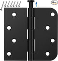 6 Pack Matte Black Door Hinges 4 Inch, Exterior Door Hinges with 5/8" Radius & Square Corners, Removable Pin, Perfect for Heavy-Duty Front & Back Door, Anti-Rust & No Squeaks