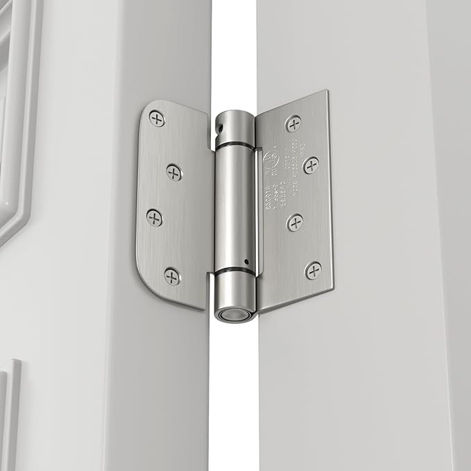 goldenwarm 6pack Satin Nickel Brushed Door Hinges 4 Inch Self Closing Spring Door Hinge with Square & 5/8" Radius Corners - Adjustable Door Closing, Residential & Heavy-Duty Hardware