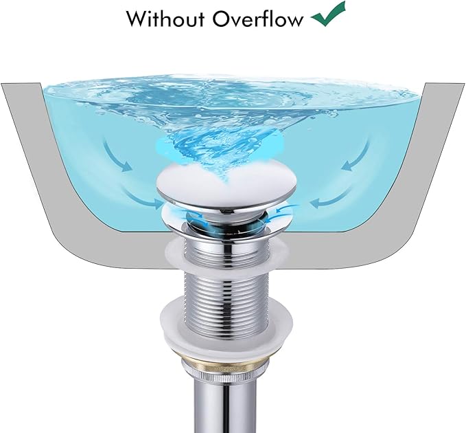 KES Bathroom Sink Drain Pop Up Drain Without Overflow Vessel Sink Vanity Stopper Polished Chrome, All Metal Rustproof Brass and 304 Stainless Steel, S2008D-CH