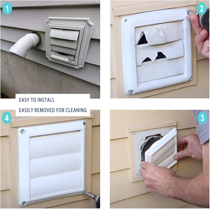 4 Inch White Plastic Louvered Outdoor Vent Cover With Stainless Steel Grille Screen for Dryer, Exhaust Vent cover Widely Used for Dryers and Houses Wall to Keep Rain, Snow, Wind or Birds by AMI PARTS