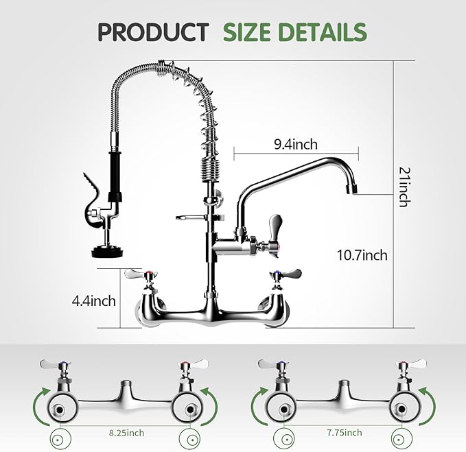 Commercial Sink Faucet,TOLSUNY Commercial Kitchen Faucet Wall Mount with Pre Rinse Sprayer,Wall Mounted Kitchen Sink Faucet for Industrial and Restaurant Sinks. (Classic, 21)