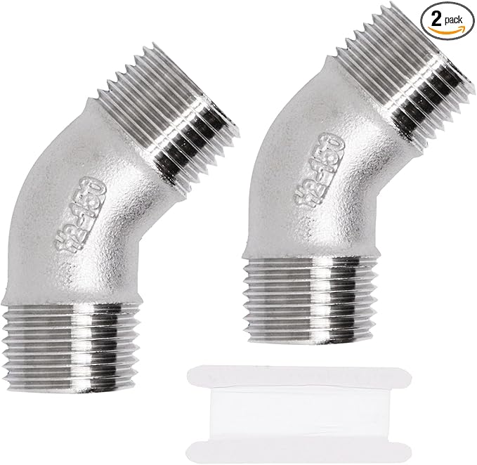2PCS 304 Stainless Steel 45 Degree Elbow, 1/2" NPT Male Pipe to 1/2" NPT Male Coupler, Heavy Duty Forged Street Elbow Adapter Pipe Fittings, Class 150