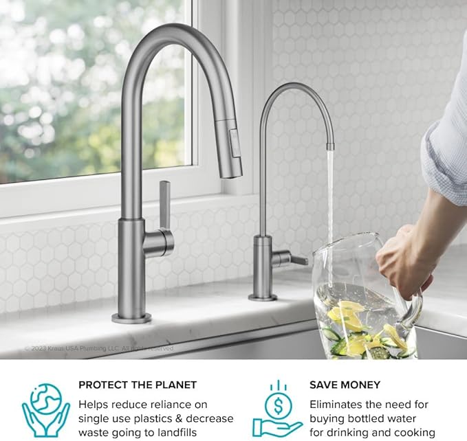 KRAUS Oletto Single Handle Drinking Water Filter Faucet for Water Filtration System in Spot-Free Stainless Steel, FF-103SFS