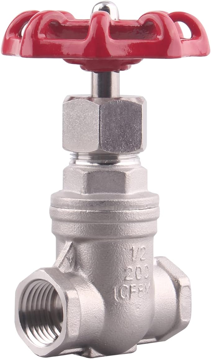 Heavy Duty Gate Valve - 1/2" NPT Stainless Steel Female x Female Thread Rotary Sluice Valve with Wheel Handle 200WOG For Water Oil Gas