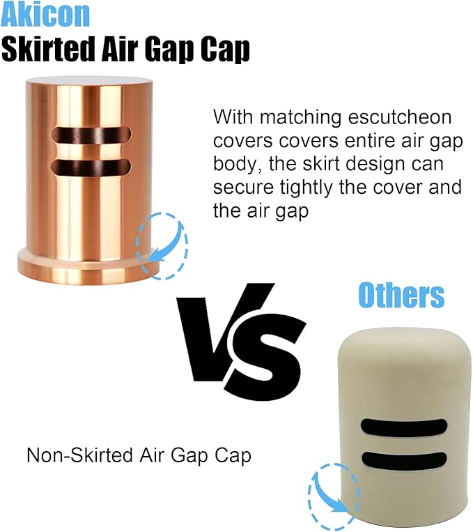 Akicon Copper Solid Brass Finish Kitchen Dishwasher Air Gap Cover Only, Air Gap Cover for Replacement, Skirted - Akicon