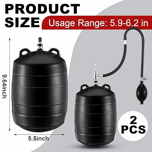 Nuanchu 2 Sets 6 Inch Test Plugs Inflatable Pipe Ball Plugs with Gas Tubes and Inflator Pumps, Black Rubber Pressure Test Balls for Toilet Drain Sewage Pipeline Inspection
