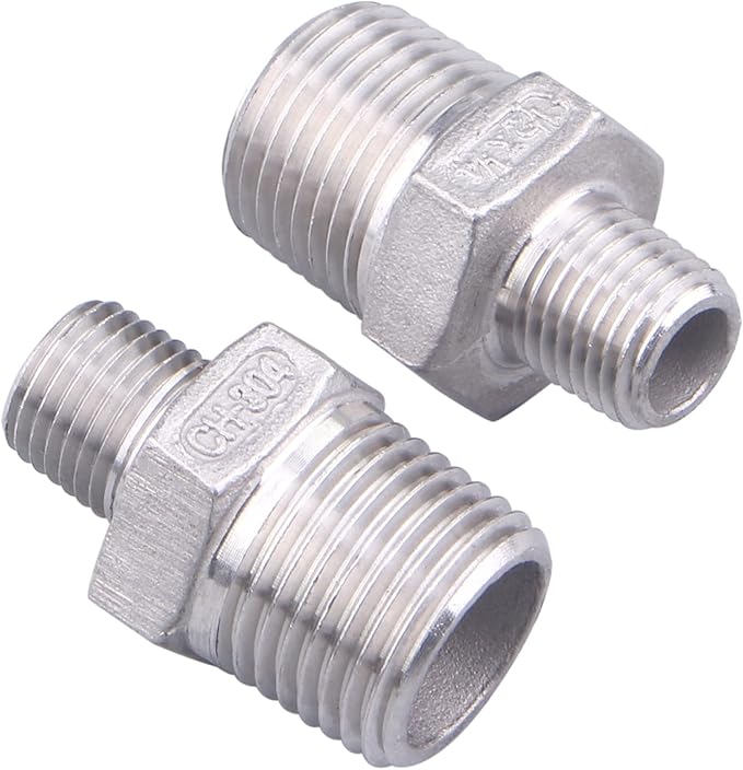 SUS304 Reducer Hex Nipple - 1/2" Male NPT x 1/4" Male NPT Stainless Steel Adapter Threaded Pipe Fitting (Pack of 2)