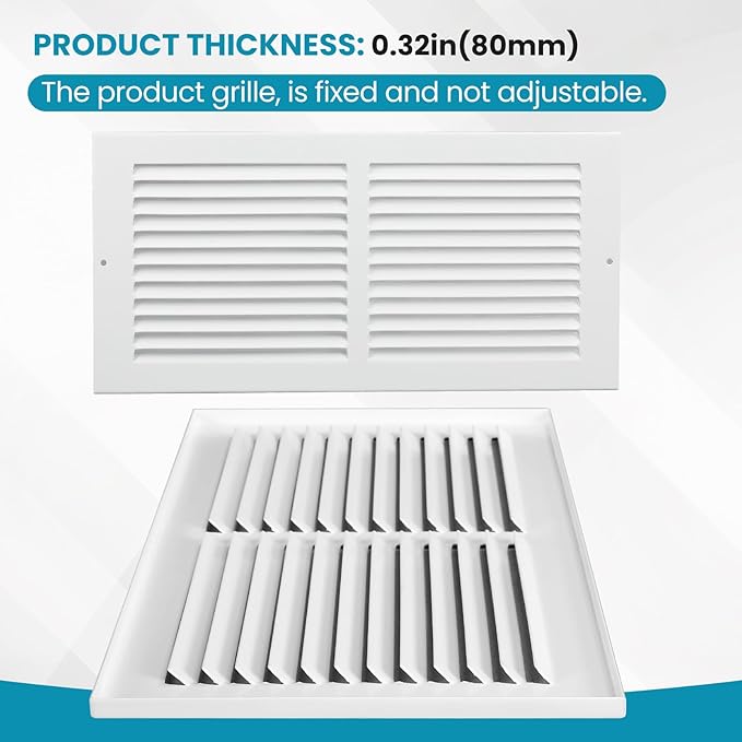 VOISEN Return Air Grille,Fits 14x6 Duct Opening,Steel Return Vent Cover, White Vent Cover Grill for Sidewall and Ceiling,HAVC Cold Air Return Vent Cover,Overall Size:15.8"W X 7.9"H