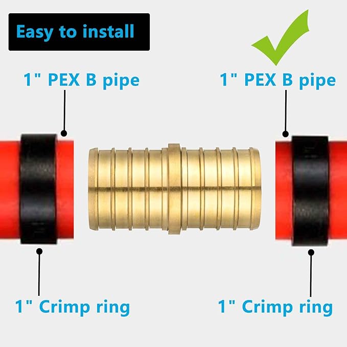 (10 Pack) Lidertik PEX Fittings 1 inch Straight Coupling Connector, 1" PEX F1807 to 1" PEX F1807 Crimp Pipe Fitting Brass
