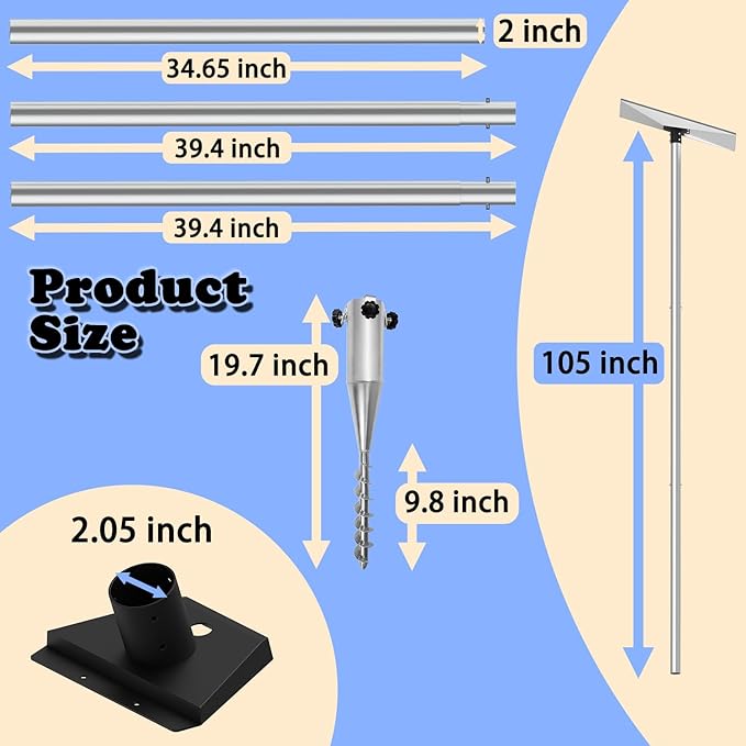 Starlink Gen 3 Pole Mount - Durable 2" Diameter 8.9ft Aluminum Pole With Pipe Adapter - Perfect for Secure Standard Dish (Mount With Ground Anchor)